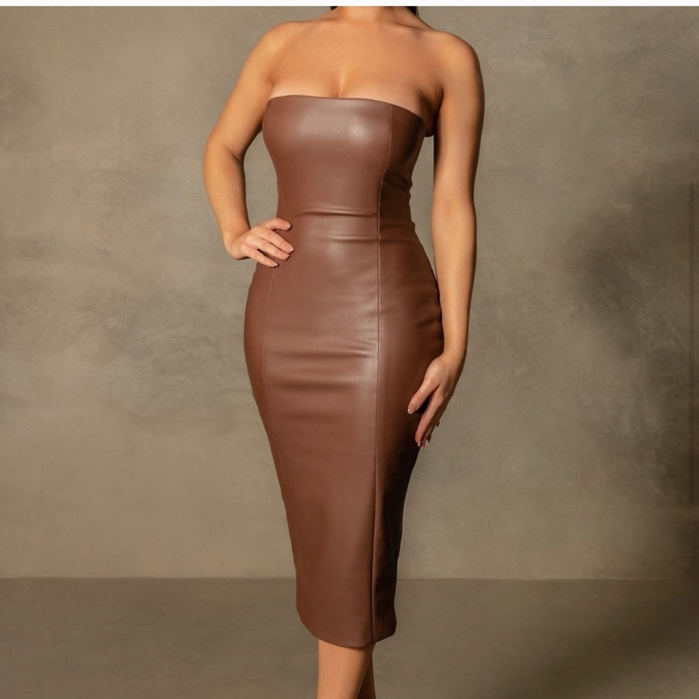 Meshki Pamela Strapless Dress S Brown